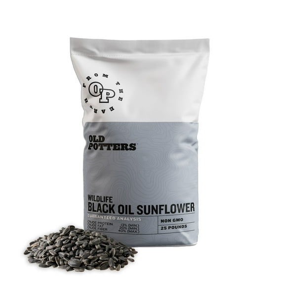 Old Potters Wildlife Black Oil Sunflower Seeds, 25 Pounds, for Birds and Wildlife, Non-GMO & USA Grown on Small Farms, 25 lbs