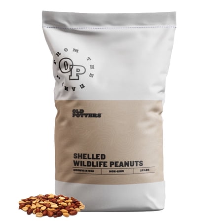 Old Potters Wildlife Shelled Peanuts, 25 lbs for Birds, Squirrels, and Wildlife. USA Grown Non-GMO, Organic Small Farm, Raw Shelled Peanuts. Wildlife Grade.