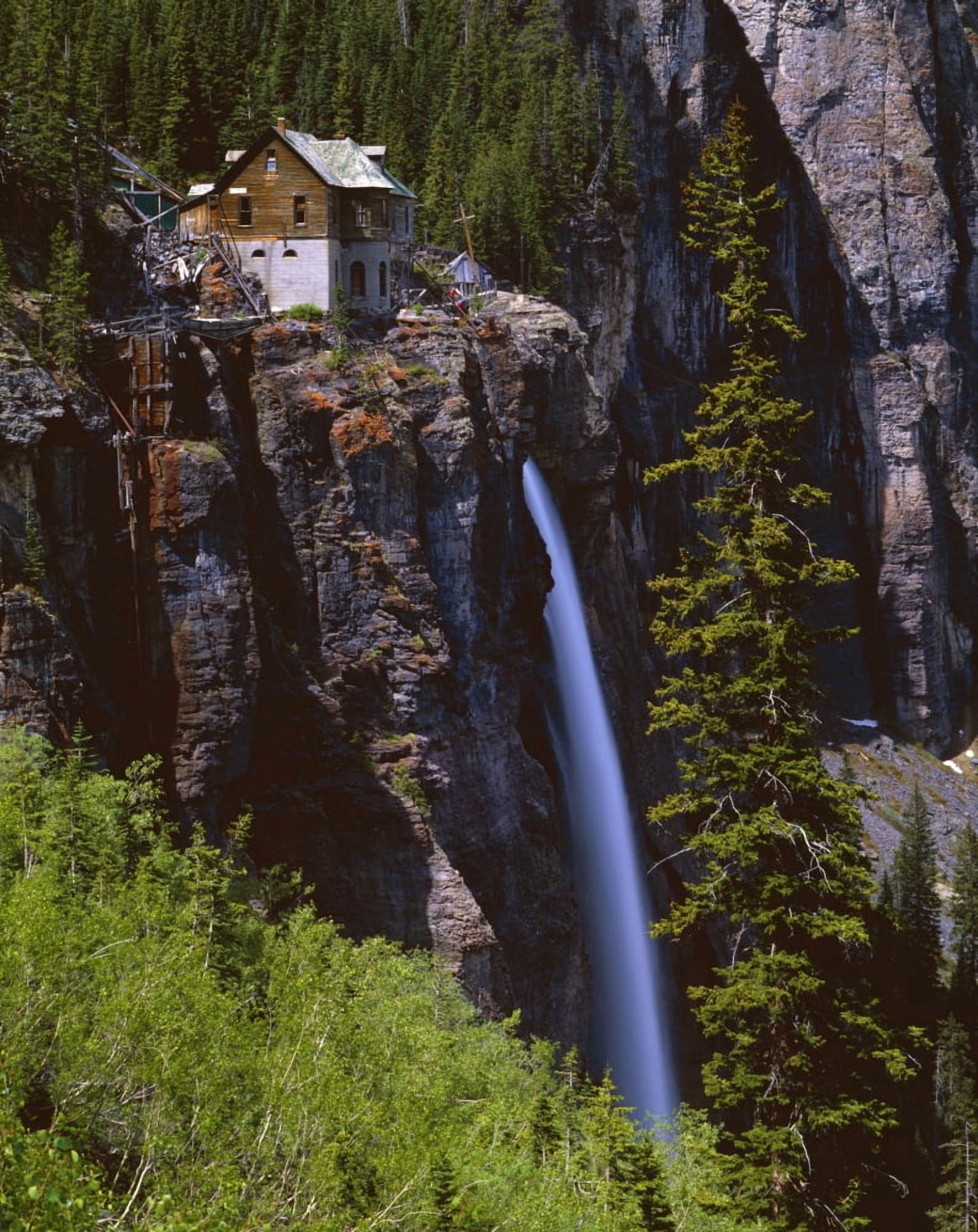 Old Power Station And Bridal Veil Falls Canvas Art - David L Brown Design Pics (13 x 17)