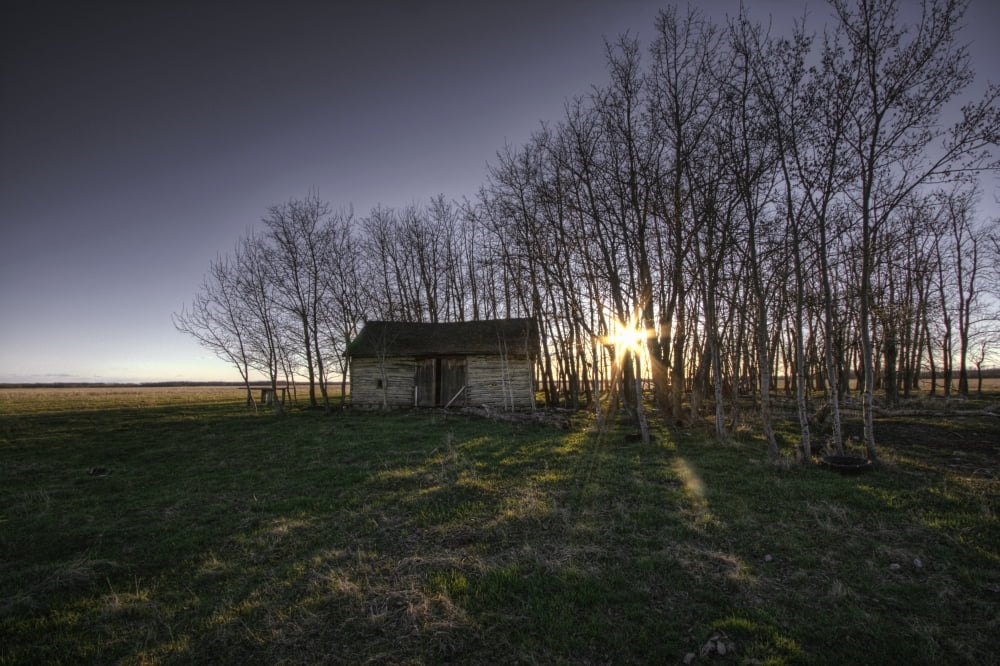 Old Prairie Homestead At Sunset Northeast Of Fort Saskatchewan Alberta Canvas Art - Dan Jurak Design Pics (17 x 11)
