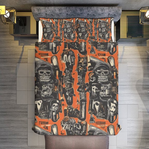 Old Punk Quilt Cover Set Fashionable Printed Bedding Covers with Pillowcase Home Textiles, Full (79"x91")