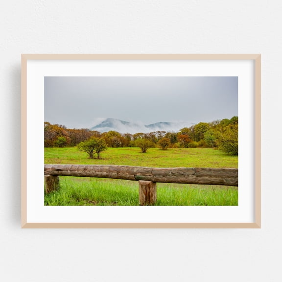 Old Rag Mountain from Skyline Drive on a Foggy Day - Virginia Photography Landscape Nature Autumn Foggy Scenic Rural Pastoral Oak Framed Wall Art Print 5 x 7 inches