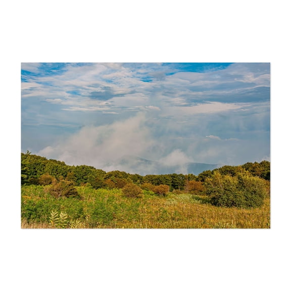 Old Rag Summit Barely Visible through the Clouds - Virginia Photography Landscape Nature Scenic Forest Foggy Autumn Woods Unframed Wall Art Print 5 x 7 inches
