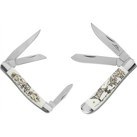 Old Ram - 2PC Traditional Classic Style Folding Trapper Knife Holiday Gift Set (Deer Bone)