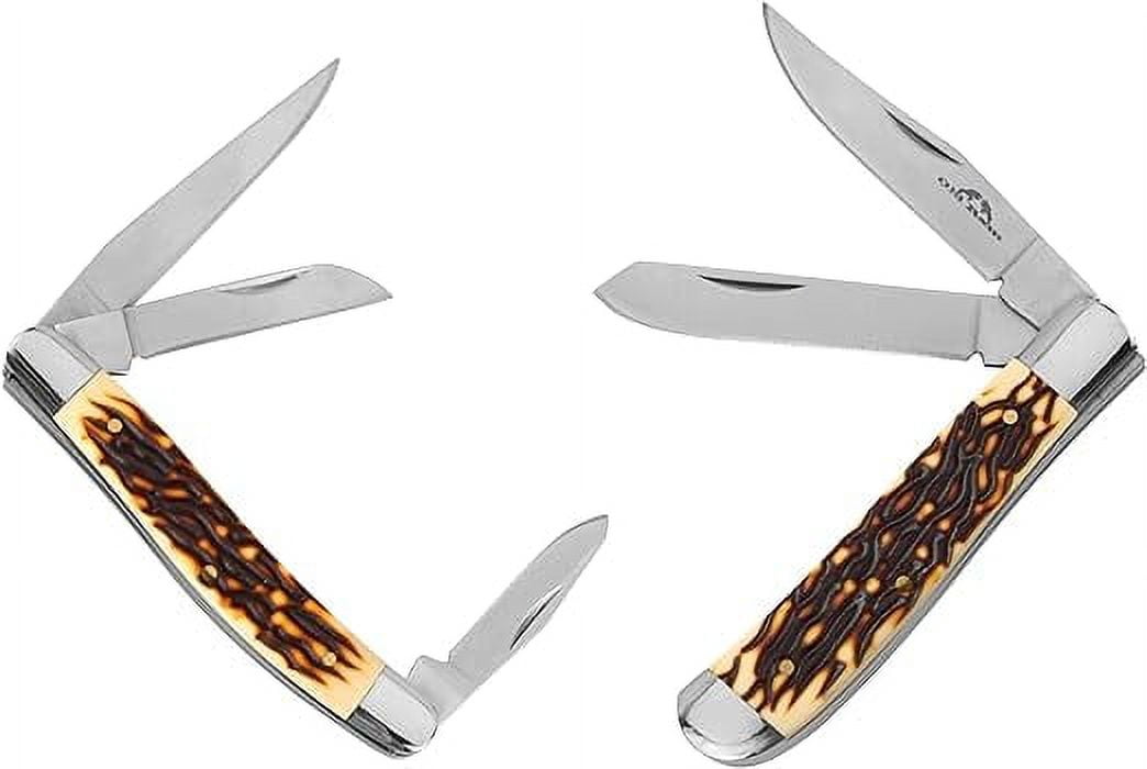 Old Ram - 2PC Traditional Classic Style Folding Trapper Knife Holiday Gift Set (Faux Stag)
