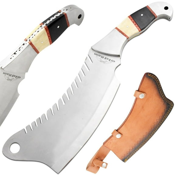 Old Ram Bone and Horn Full Tang Kitchen Cleaver Knife with Sheath