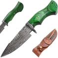 thumbnail image 1 of Old Ram Damascus Buck Knife with Sheath - 6" Drop Point Hunting Knife with Leather Sheath (Green Wood), 1 of 5