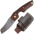 thumbnail image 1 of Old Ram Damascus Steel Cigar Cutter Knife Gold Lining Rosewood Finish with Leather Sheath, 1 of 5
