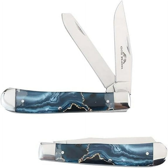 Old Ram - Everyday Carry Manual Folding Pocket Trapper Knife - 7.25in Overall 3CR13 Stainless Steel (Blue Marble)