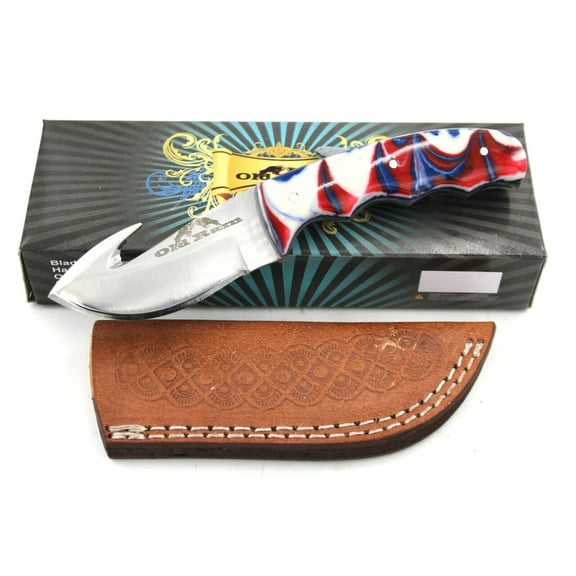 Old Ram Gut Hook Deer Skinner Fixed Blade Sharp Hunting Camping Knife w/ Sheath