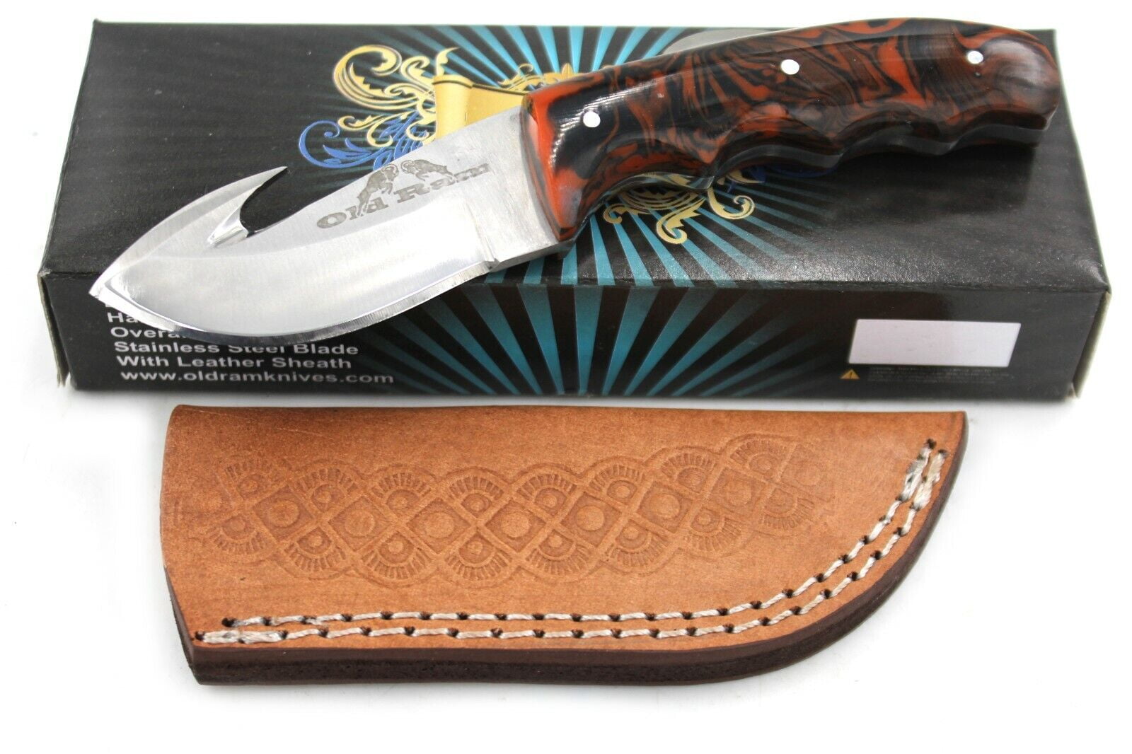 Old Ram Gut Hook Deer Skinner Fixed Blade Sharp Hunting Camping Knife w