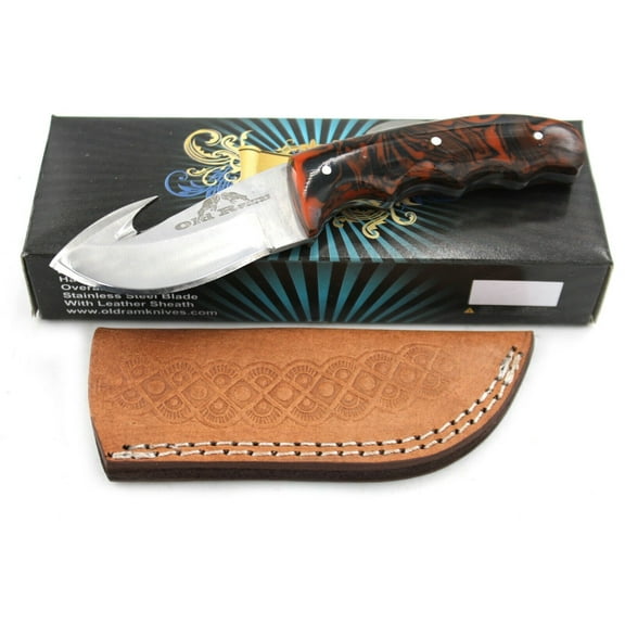Old Ram Gut Hook Deer Skinner Fixed Blade Sharp Hunting Camping Knife w/ Sheath