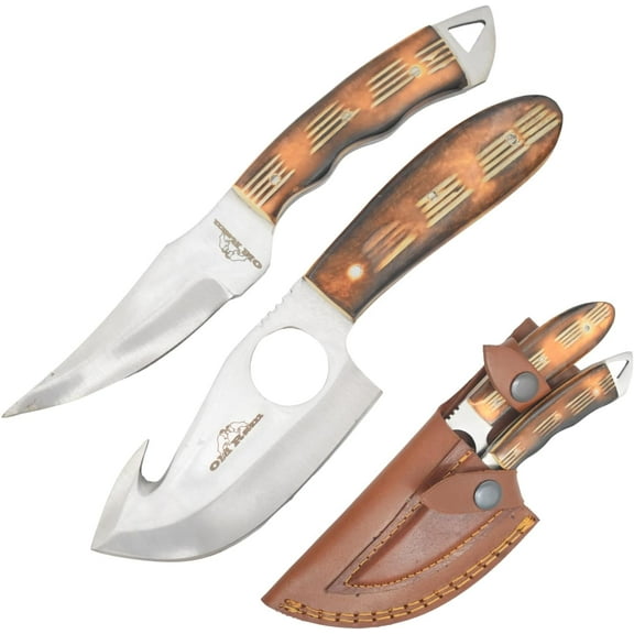 Old Ram Handmade 2-Piece Camping Hunting Skinner Knife Set, Pink Bone Handle, Stainless Steel Blades with Sheath