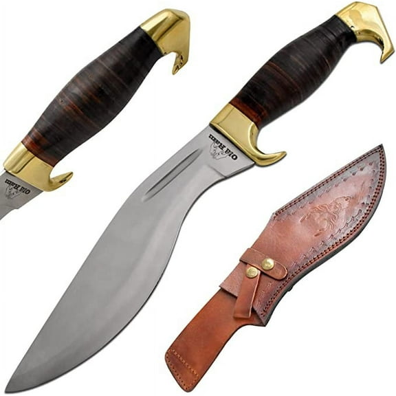 Old Ram Handmade Brass Pommel Kukri Style Hunting Knife with Sheath