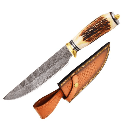 Old Ram Handmade Custom Damascus Hunting Bowie Knife