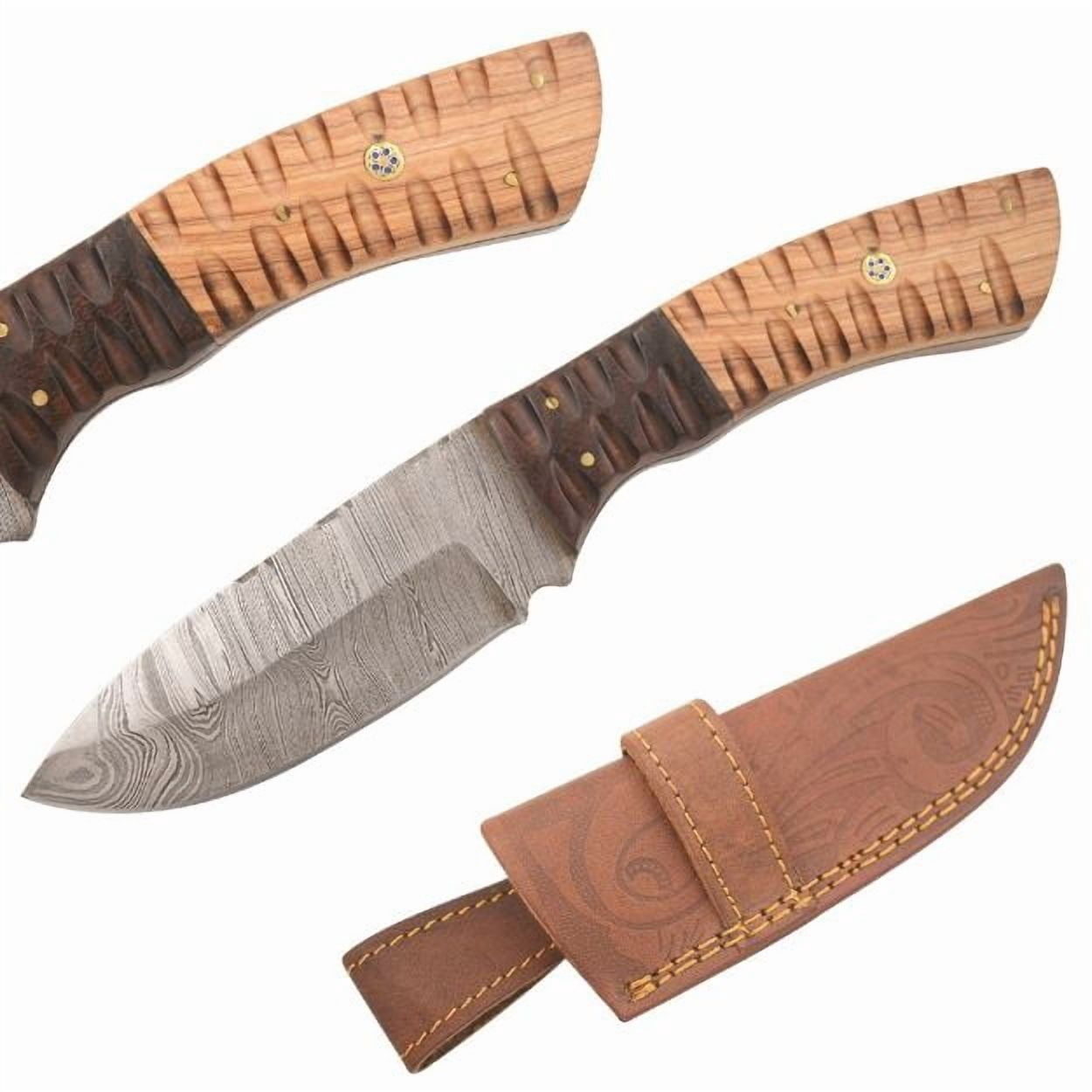 Old Ram Handmade Real Damascus Hunting Knife Brown Wood Handle