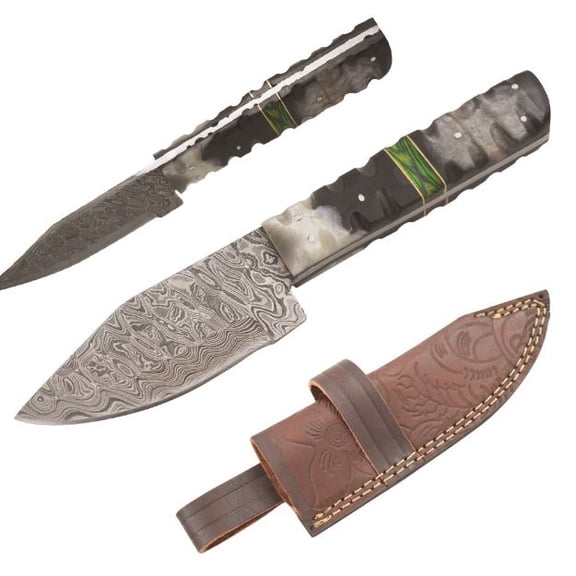 Old Ram Handmade Real Damascus Steel Skinner Knife Twisted Two Tone Smooth Handle