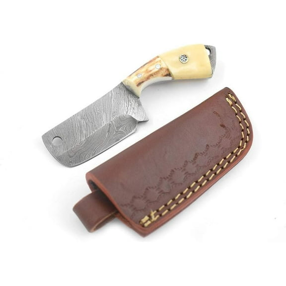 Old Ram Handmade Survival Knife with Multi-Color Handle, Stainless Steel Blade, and Leather Sheath