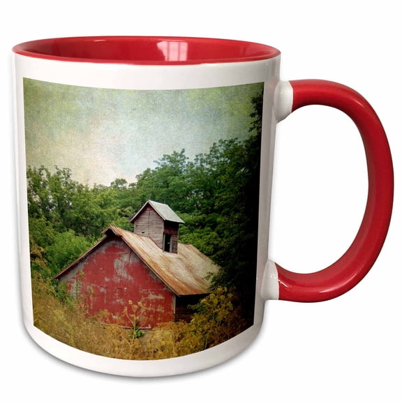 3drose, Old Red Barn in Abandoned Overgrown Field by Angelandspot, 15oz Two-tone Red Mug