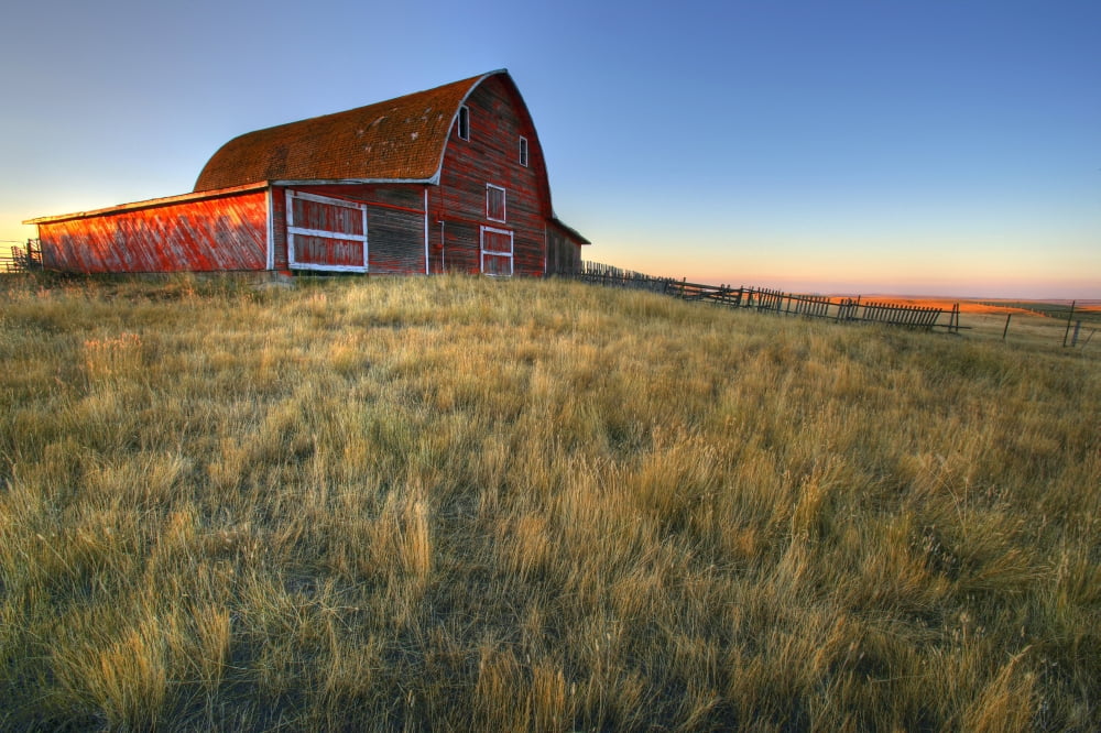 Old Red Barn Near Val Marie Saskatchewan Canvas Art - Robert Postma Design Pics (34 x 22)