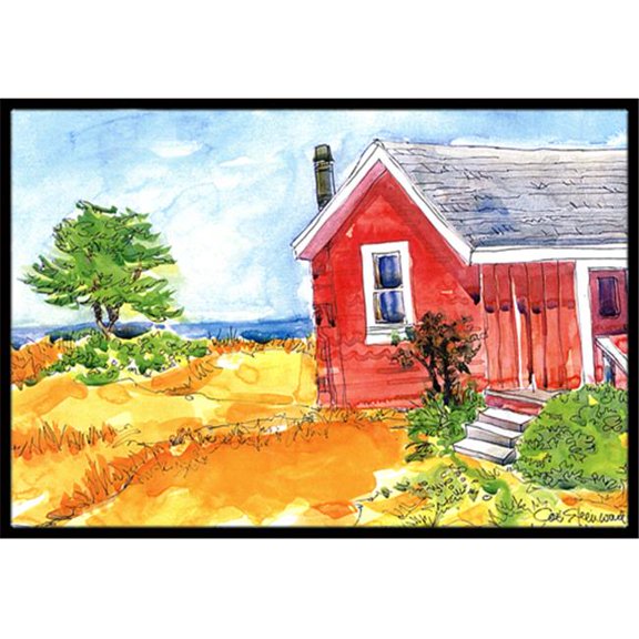 Old Red Cottage House at the lake Or Beach Indoor Or Outdoor Mat - 18 x 27 in.
