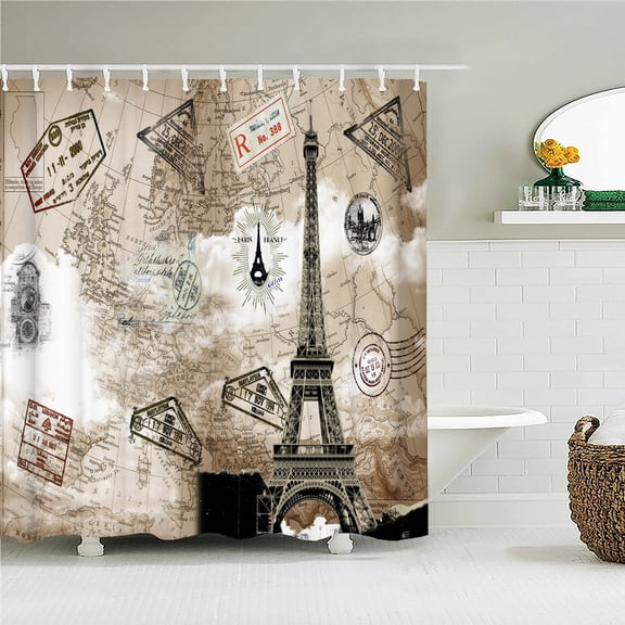 Old Retro Style Paris Tower Printing Shower Curtain Bathroom Curtains European Scenery Waterproof Polyeste Fabric Bathtub Decor
