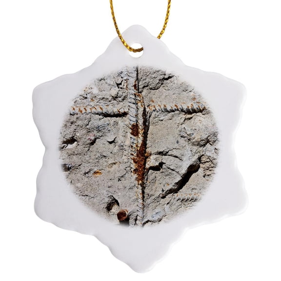 3drose, Old Rough Concrete Texture with a Corroded Metal Fittings, 3 inch Snowflake Porcelain Ornament