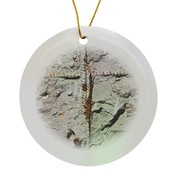 3drose, Old Rough Concrete Texture with a Corroded Metal Fittings, Circle Porcelain Ornament