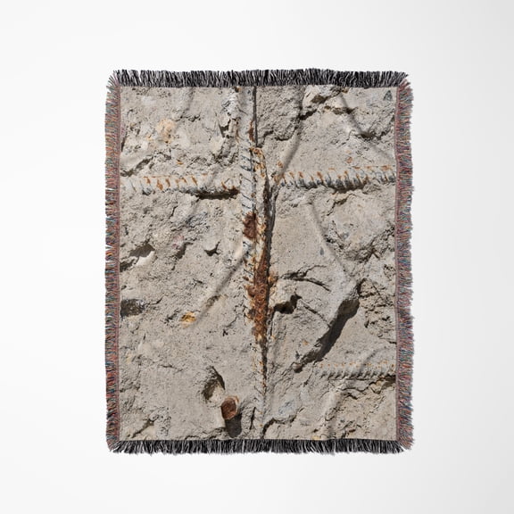 Old Rough Concrete Texture With A Corroded Metal Fittings, Woven Blanket