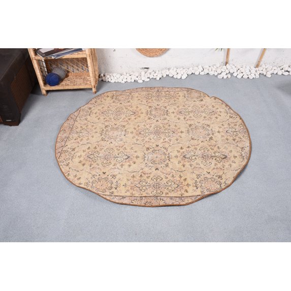 Old Rug, Turkish Rug, Oushak Rug, 4.7x4.5 ft Accent Rug, Floor Rug, Vintage Rug