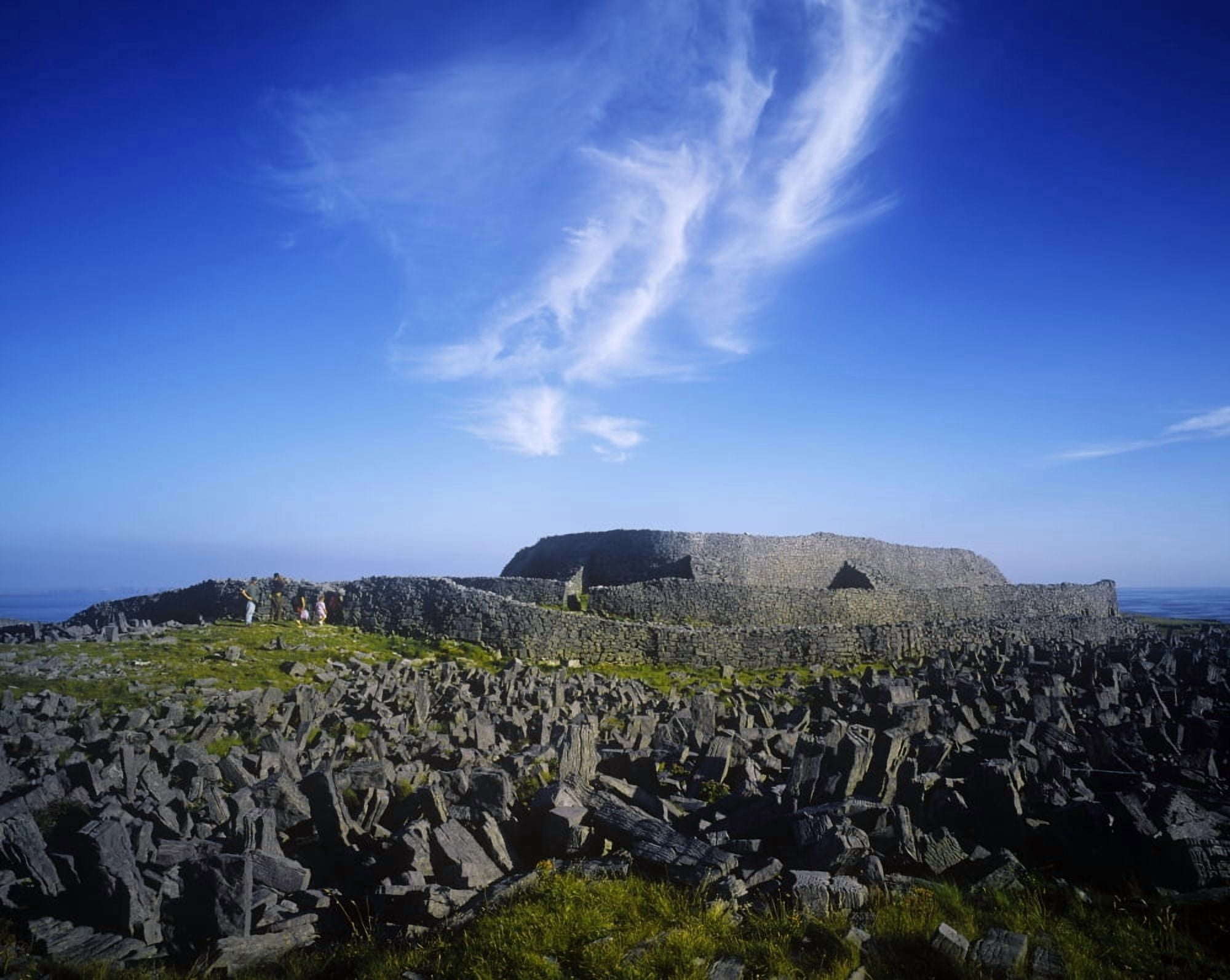 Old Ruins Of A Fort On The Landscape Dun Aengus Fort Inishmore Aran Islands County Galway Republic Of Ireland Canvas Art - The Irish Image Collection Design Pics (15 x 12)