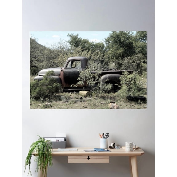 Old Rusted Truck In A Field Of Mesquite Trees Poster Wall Art, Modern Wall Decor For Living Room Bedroom, 8x12 UNFRAMED