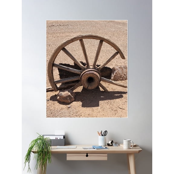 Old Rustic Wagon Wheel Desert Outback Photo Poster Wall Art, Modern Wall Decor For Living Room Bedroom, 12x18 UNFRAMED