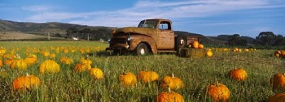 Old Rusty Truck in Pumpkin Patch Half Moon Bay California USA Canvas Art - Panoramic Images (36 x 13)