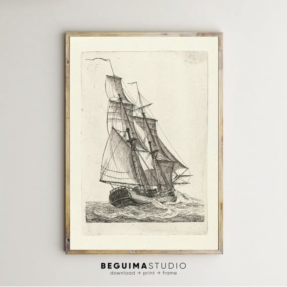 Old Sail Ship Prints Galleon Wall Art Vintage Sea Posters, Unframed Poster