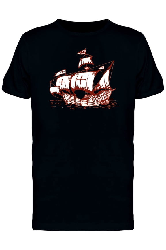 Old Sailing Ship Red Ink T-Shirt Men -Image by Shutterstock, Male Medium