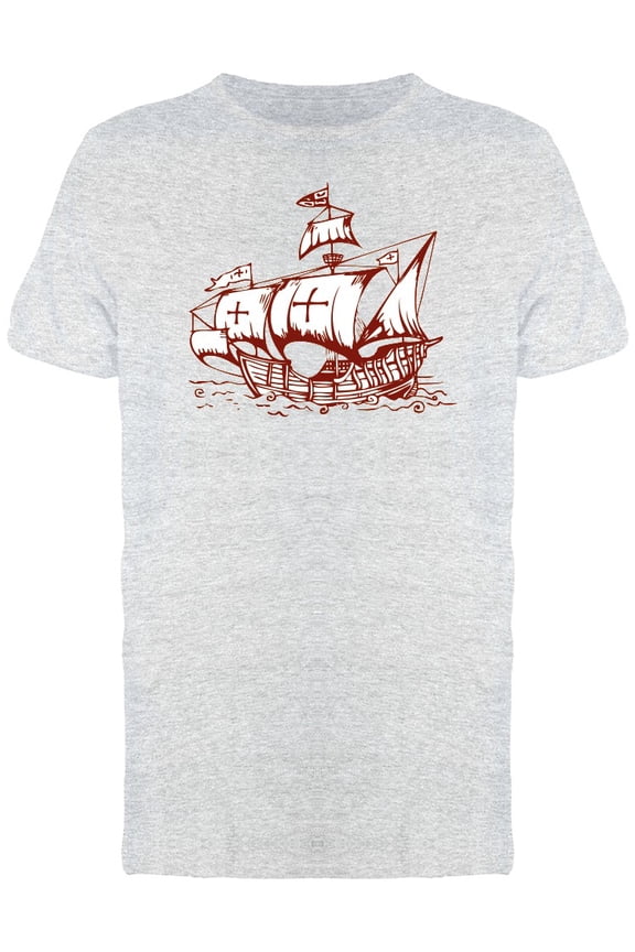 Old Sailing Ship Red Ink T-Shirt Men -Image by Shutterstock, Male Small