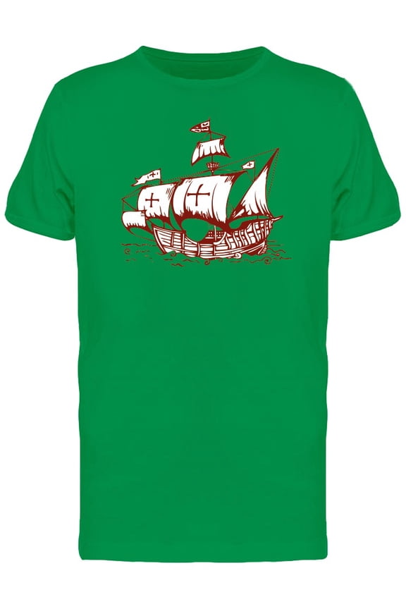 Old Sailing Ship Red Ink Tee Men's -Image by Shutterstock
