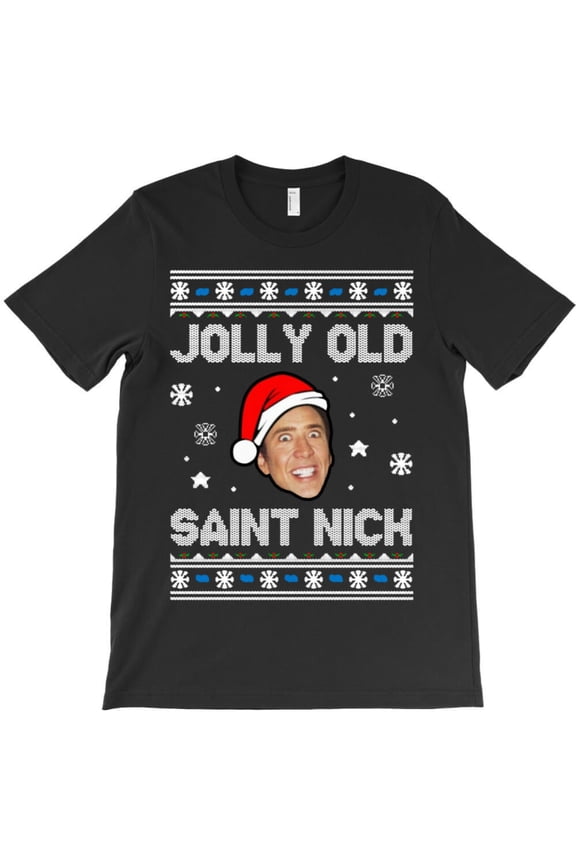 Old Saint Nick Cage Funny Christmas Meme Holiday St. Nick Face Graphic T-Shirt G0015, Up to 5XL