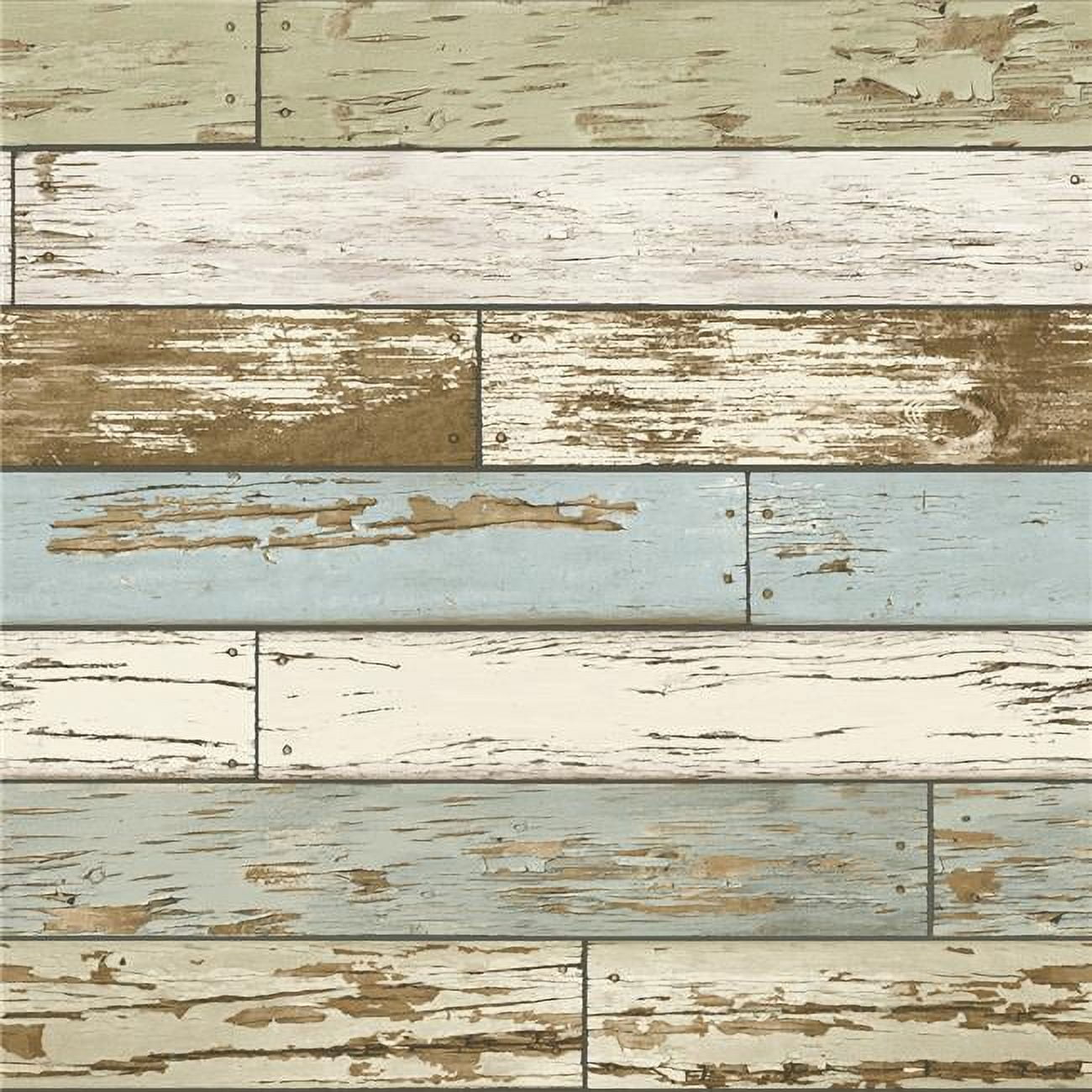 Vintage Turquoise and Beige Wood Peel and Stick Wallpaper