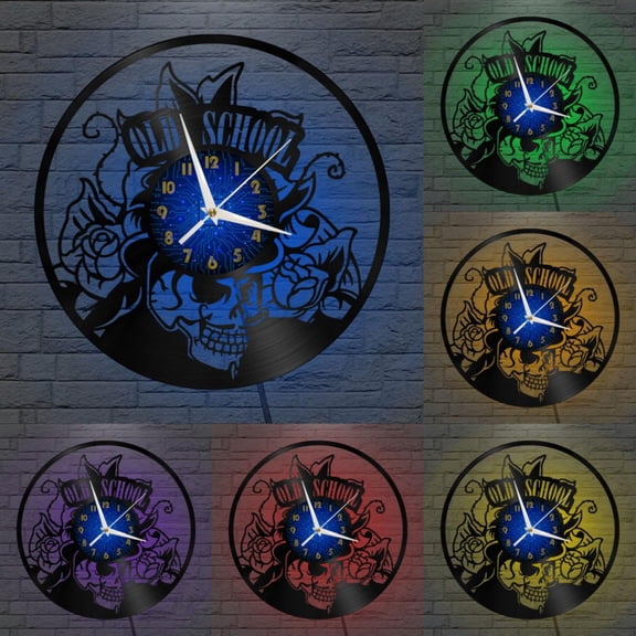 Old School 2 12 Inch Vinyl Record Wall Clock - Silent, Creative, and Unique Clock for Living Room, Entryway, or Bedroom Decor - Perfect Gift Idea(12 inchs B with LED)