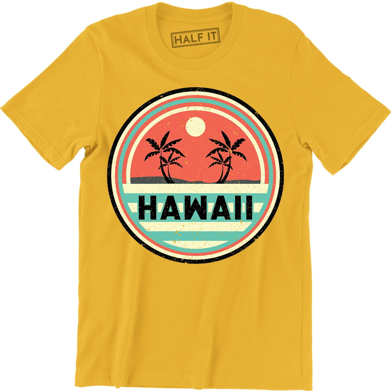 Old School 70's Beautiful Hawaii Beach And Palm Tree Sunset Men's T-Shirt