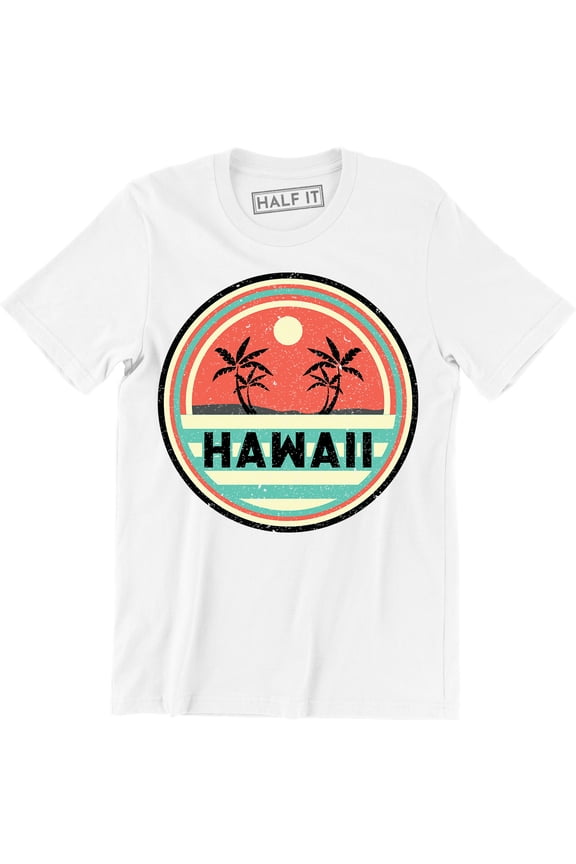 Old School 70's Beautiful Hawaii Beach And Palm Tree Sunset Men's T-Shirt
