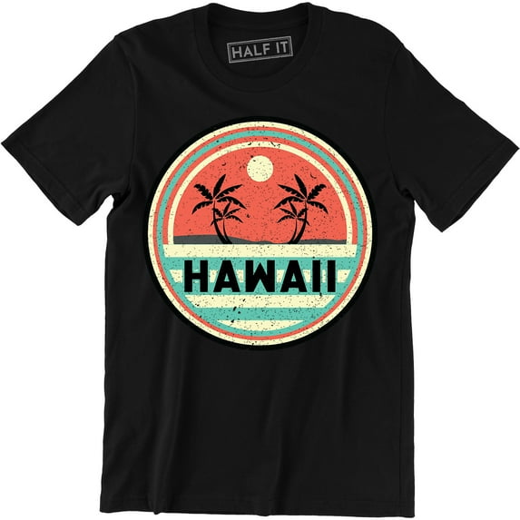Old School 70's Beautiful Hawaii Beach And Palm Tree Sunset Men's T-Shirt