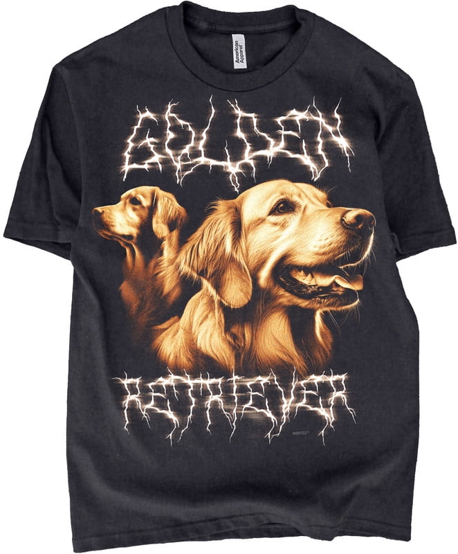 Old School 80s 90s Retro Thrash Metal Golden Retriever Lightning Bolt ...