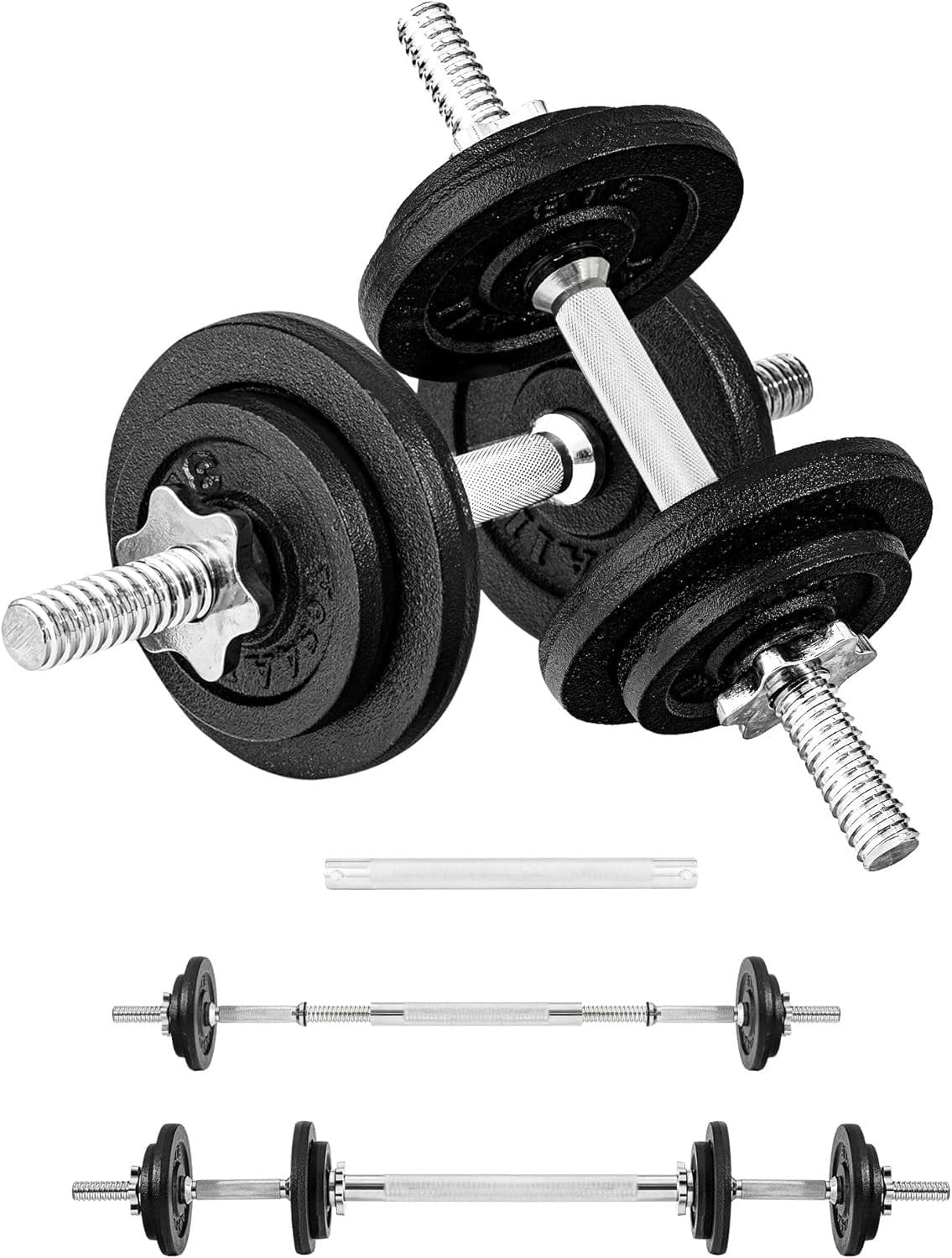 Old School Adjustable Dumbbell Set With Weight Plates  Star Lock Collars/connector 40lbs To 200lbs
