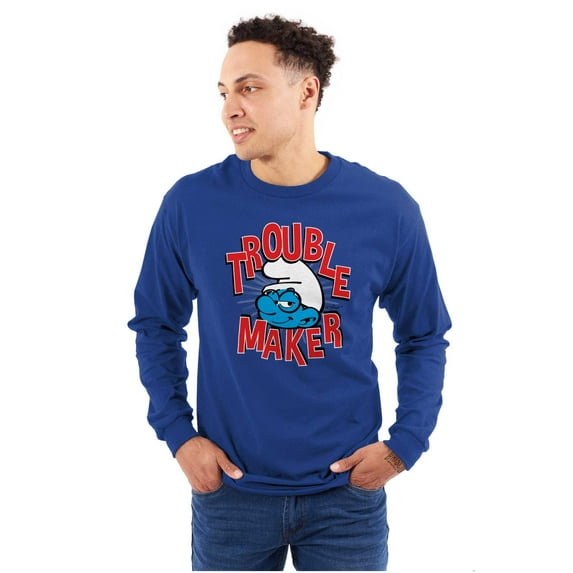 Old School Brainy Smurf Trouble Maker Long Sleeve TShirt Men Women Brisco Brands M