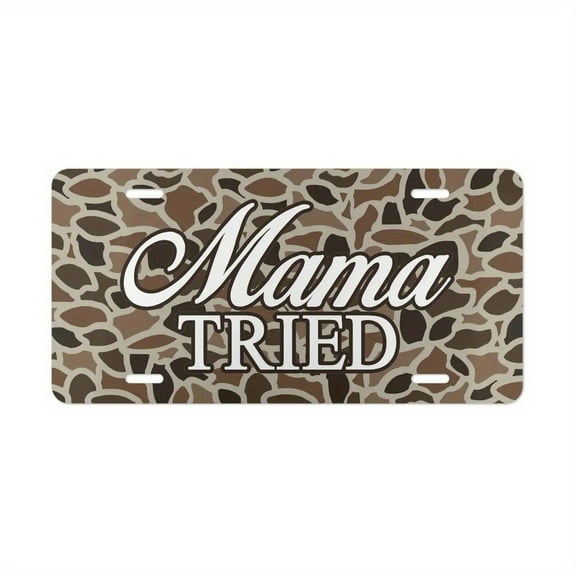 Old School Camo "Mama Tried" Vanity Plate, License Plate, Truck Car Tags, Gifts For Him, Hunting, Front License Plate- 6x12- Inch Metal Standard Plate,Car Trim Accessories
