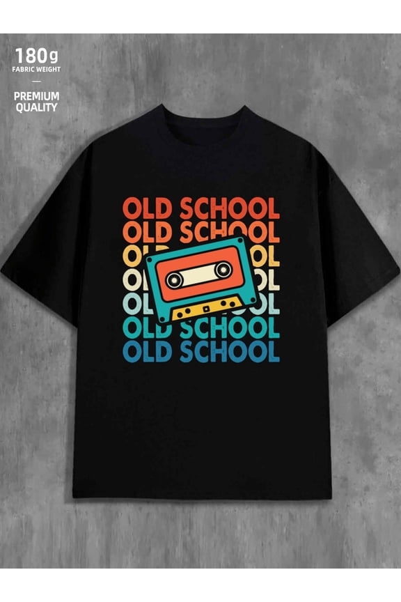 Old School Cassette men's 180G 100% Cotton black Original Unisex Shirt Crewneck tshirts Unique Design Unisex Shirt Graphic tshirts Casual Unisex Shirt Graphic tshirts