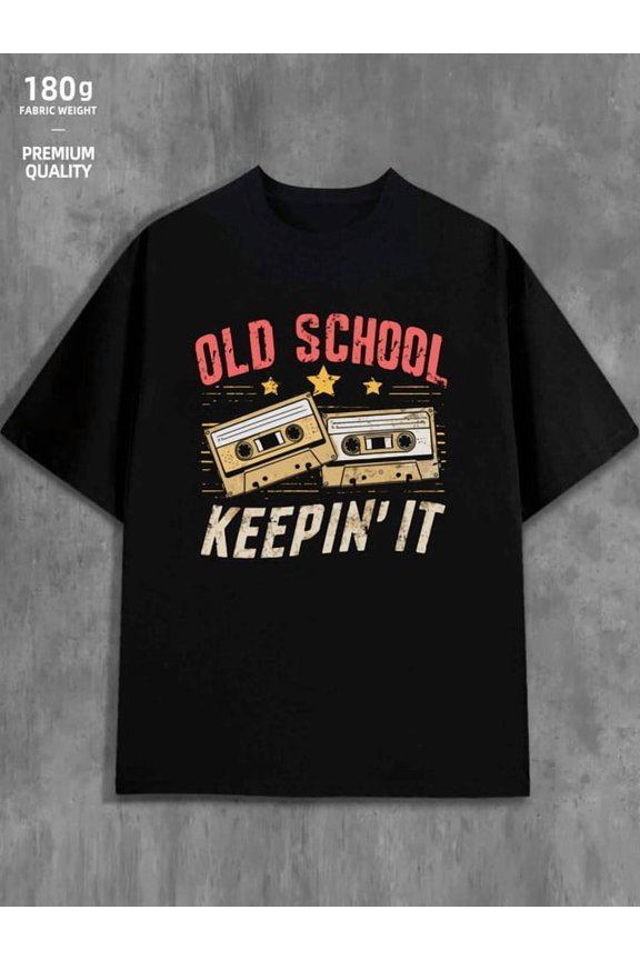Old School Cassette mens 180G 100% Cotton black Unique Design Unisex Shirt Short Sleeve tshirts Vintage Unisex Shirt Printed tshirts Fashion Unisex Shirt Short Sleeve tshirts